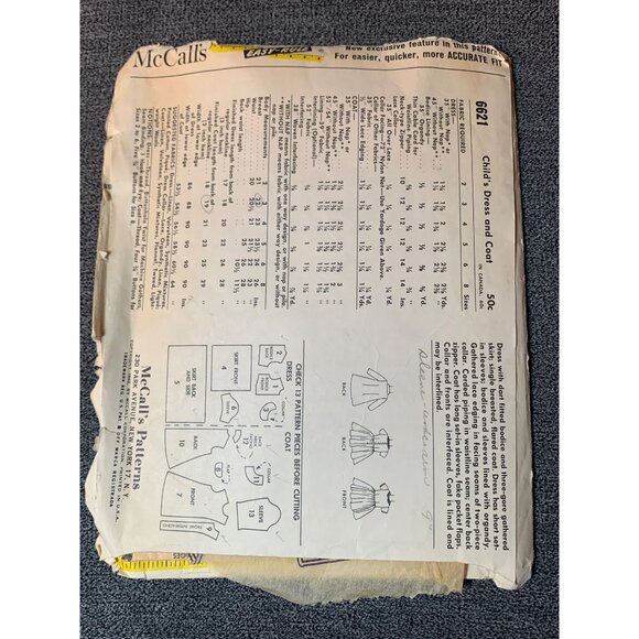 McCalls Vintage Printed Pattern 6627 Childs Dress & Coat Size 2 - Picture 2 of 2